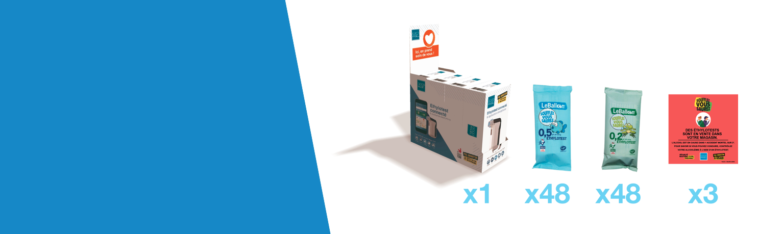 kit mixte d'éthylotests connectés et à usages uniques + affichage obligatoire.